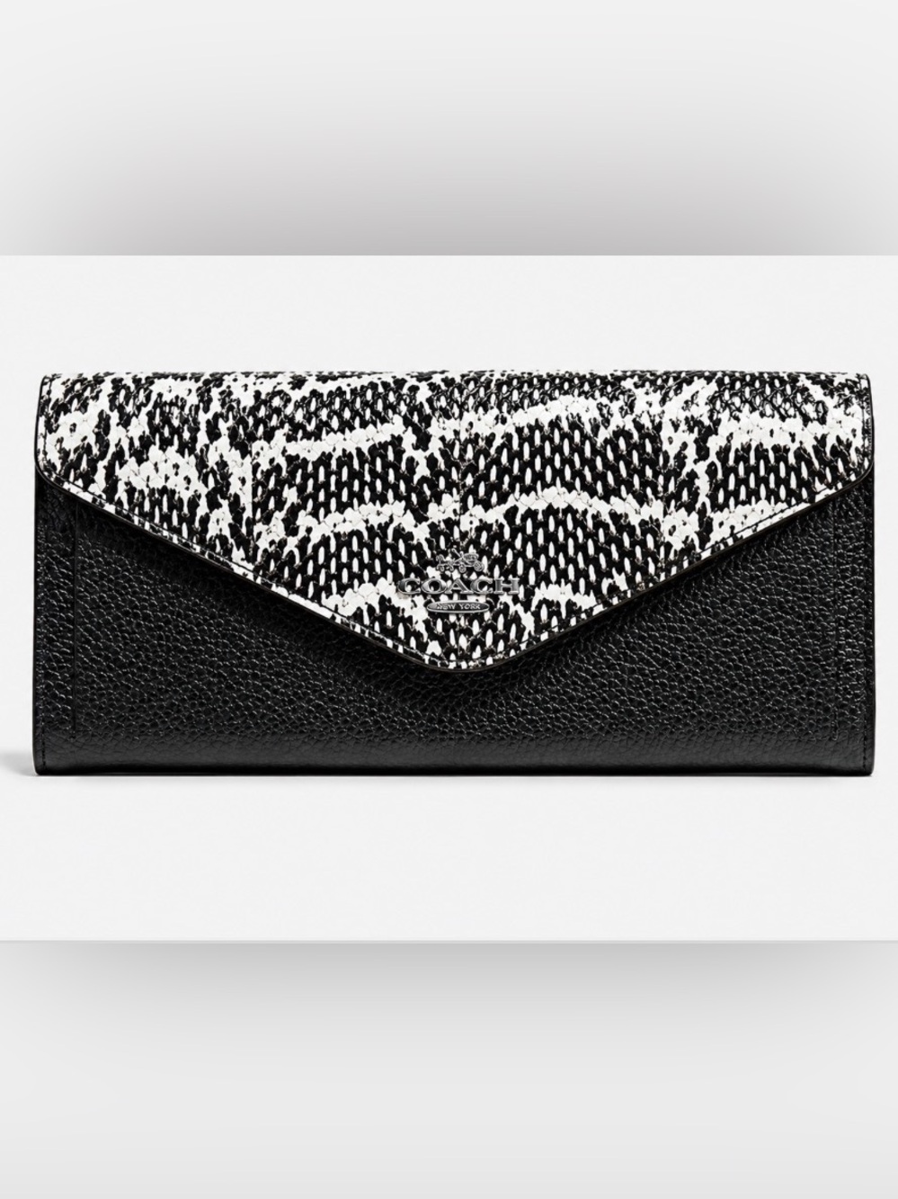 COACH Colorblock Exotic Python 59008 Soft Wallet in Chalk Black 🐍